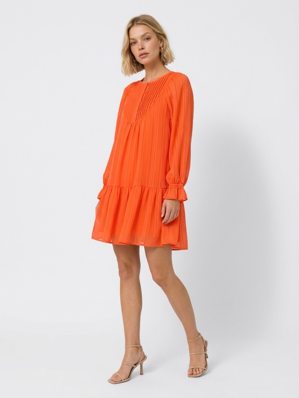ELIZABETH AND JAMES PFresh Lava Pintuck Peasant Midi Dress Small Orange Red